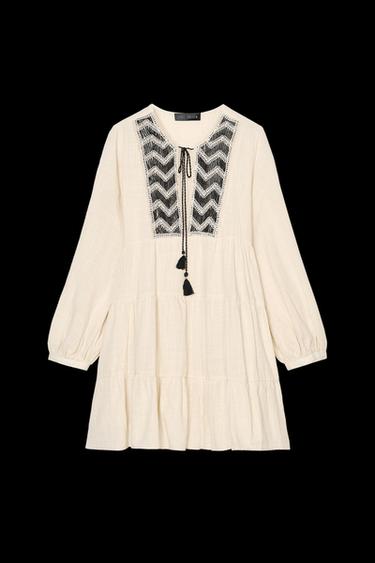 EMBROIDERED PANEL MINI DRESS - Sand by Zara - Image 0