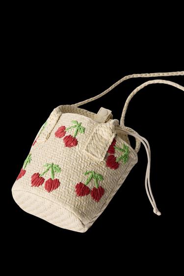 CHERRY PRINT MINI RAFFIA CROSSBODY BAG - Ecru White by Zara