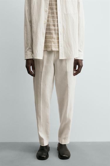 Zara RELAXED FIT LINEN PANTS - White