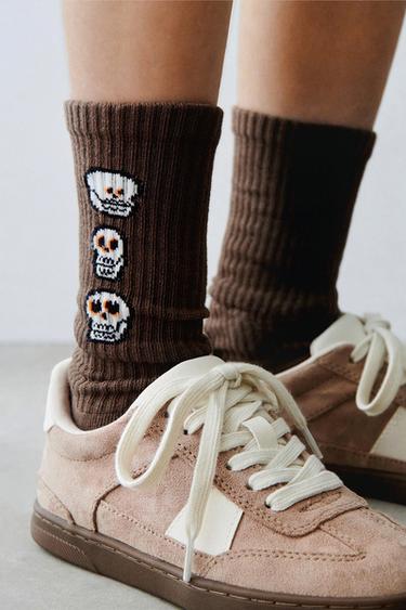 2-PACK OF STRIPED PUMPKIN SOCKS - Brown by Zara