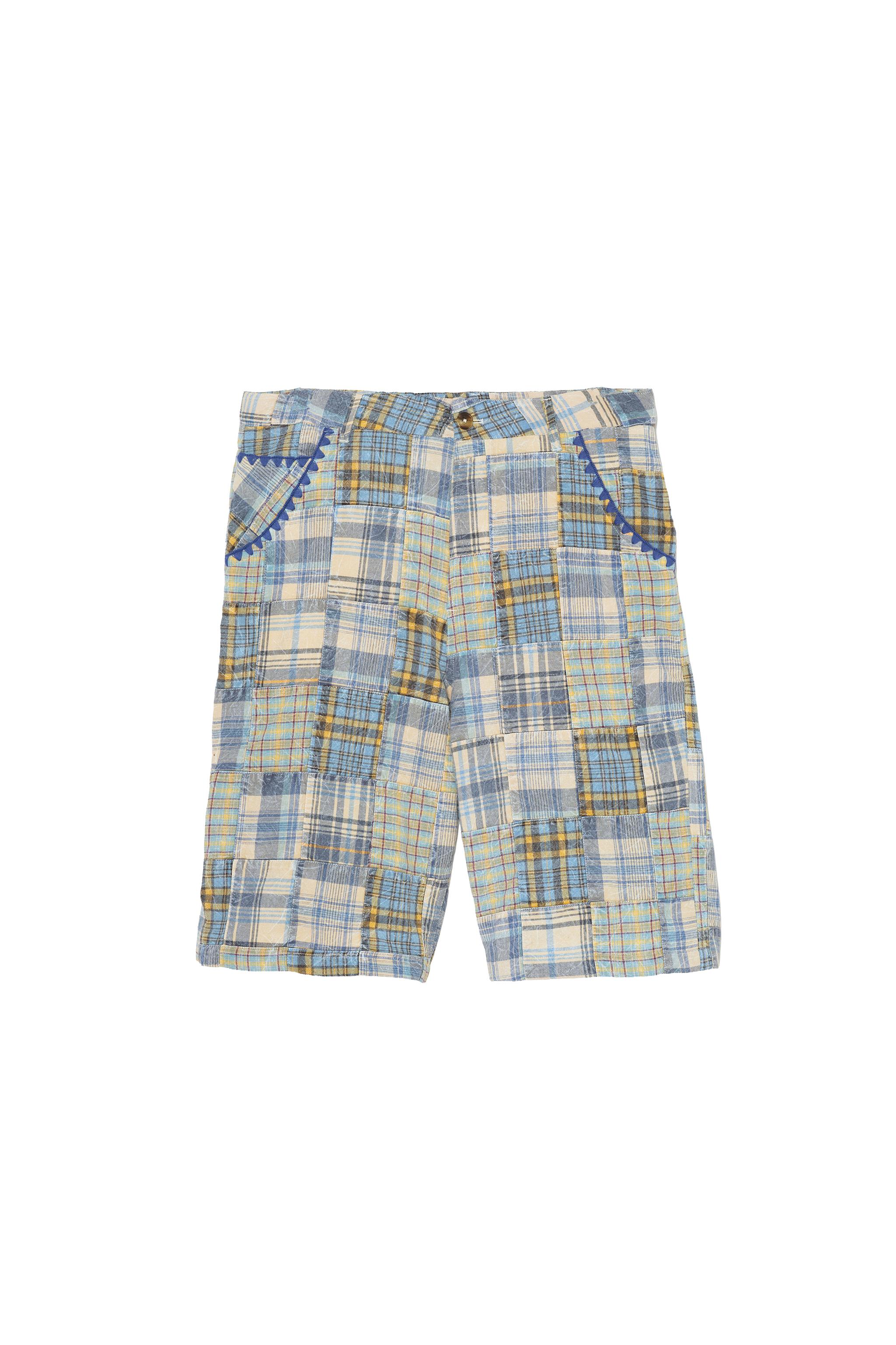 RELAXED FIT PLAID PATCHWORK SHORTS — Multicolored