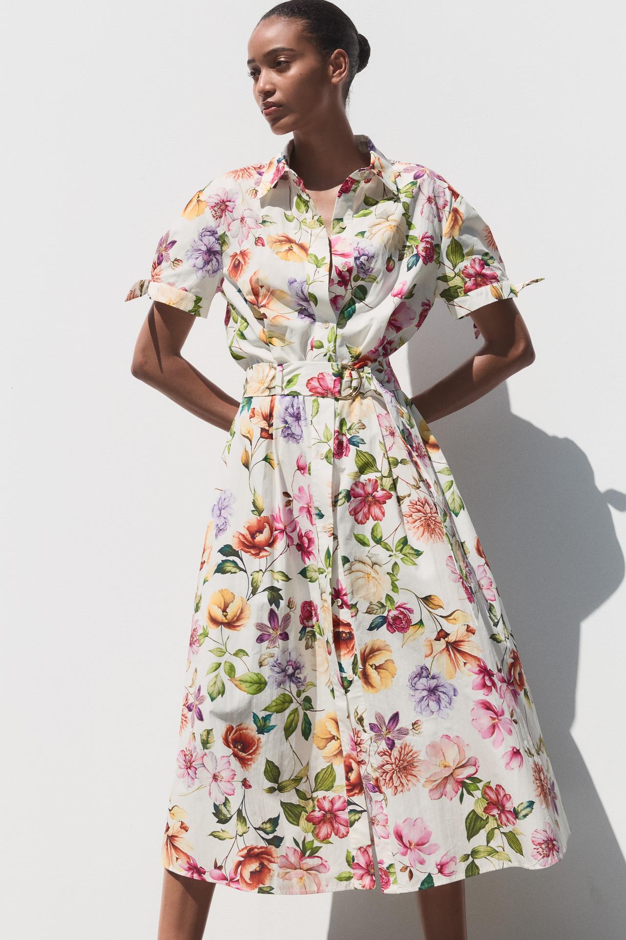 PRINTED POPLIN MIDI DRESS