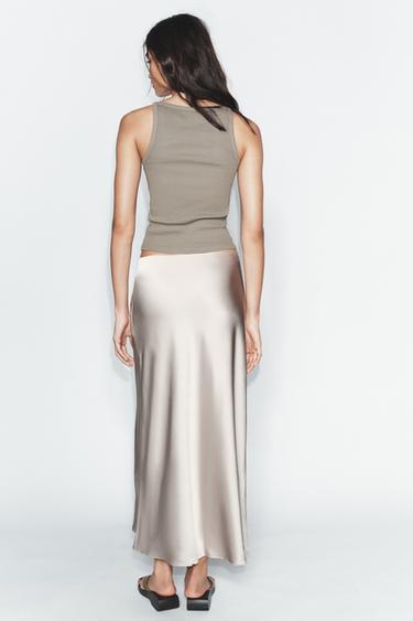 JUPE MI-LONGUE SATINÉE - Beige foncé de Zara - Image 3