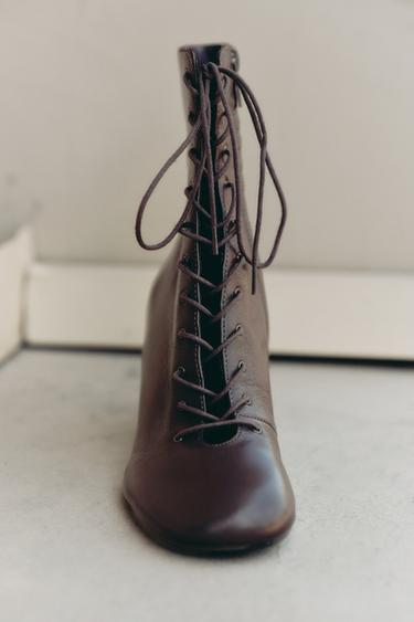 LEATHER KITTEN ANKLE BOOTS - Brown by Zara - Image 0