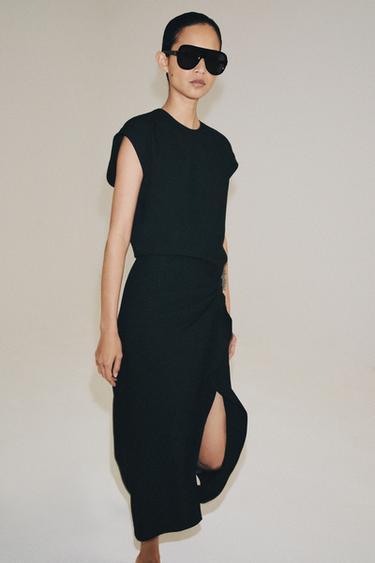 Zara ZW COLLECTION ASYMMETRIC SATIN DRESS - Black