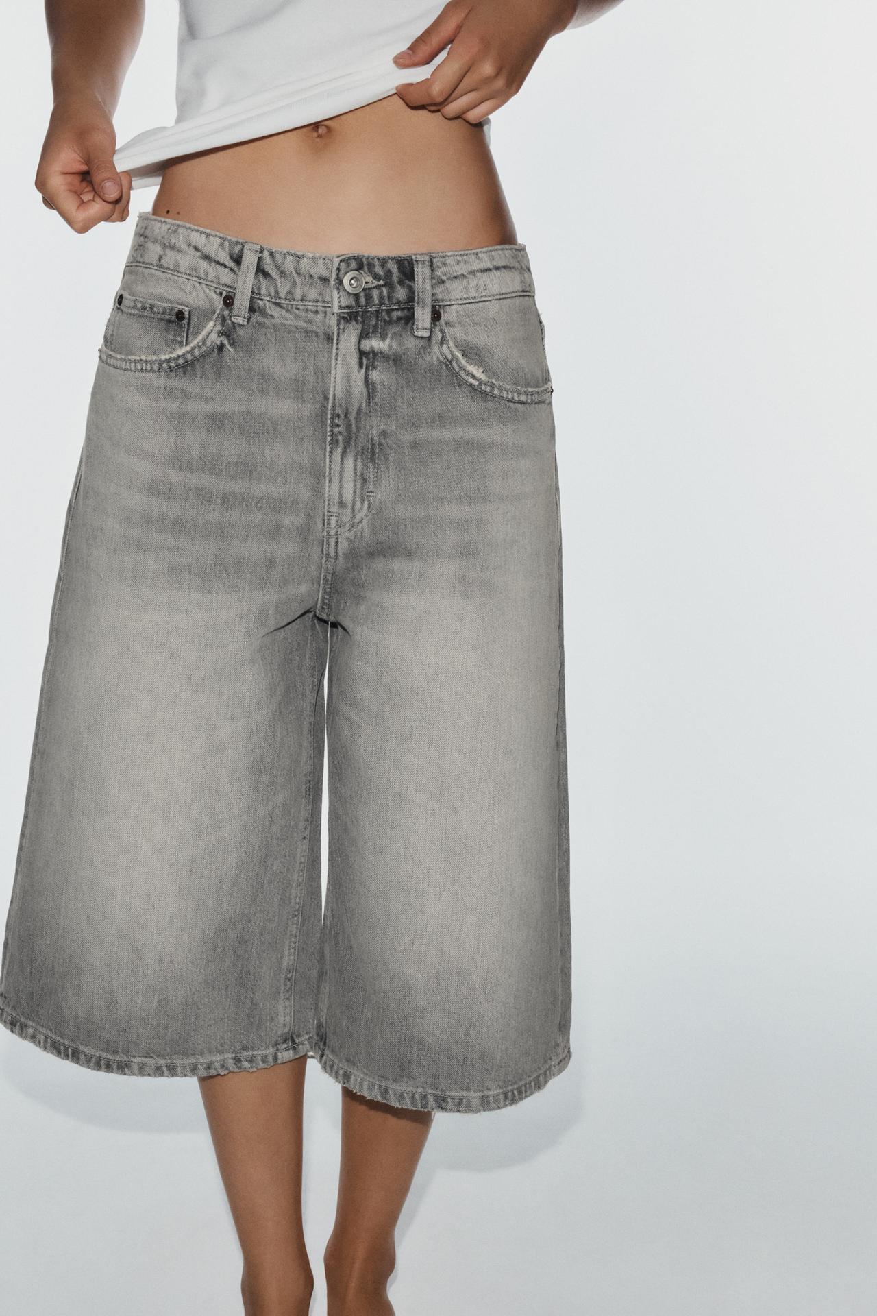 TRF BAGGY DENIM JORTS — Light gray