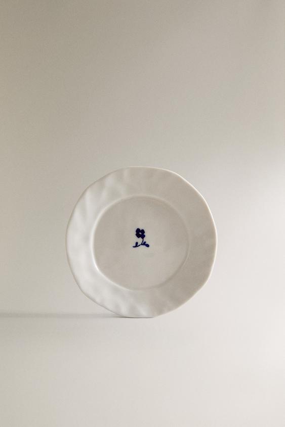 PRATO DE PÃO DE PORCELANA COM ESTAMPA FLORAL - Branco / Azul-marinho da Zara - Imagem 0