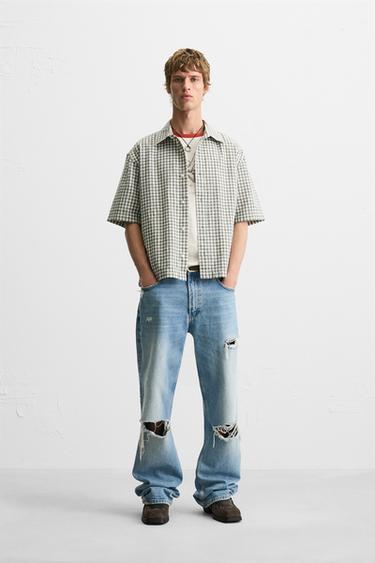 CAMISA BOXY FIT CADROS - Azul de Zara - Imaxe 0