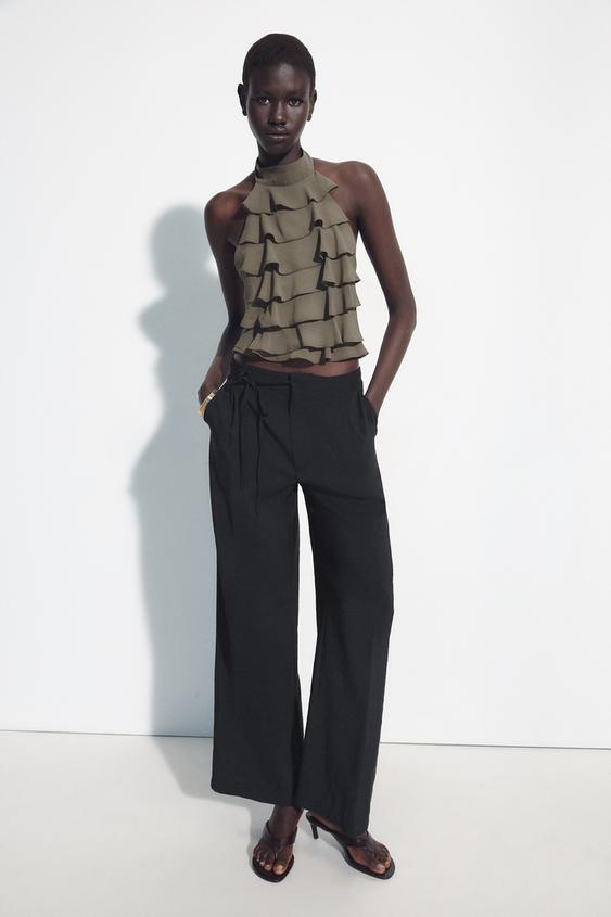 TOP GEORGETTE HALTER - Khaki claro de Zara - Imagen 0