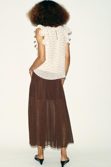 JUPE MI-LONGUE À POIS - Marron / Écru de Zara - Image 4