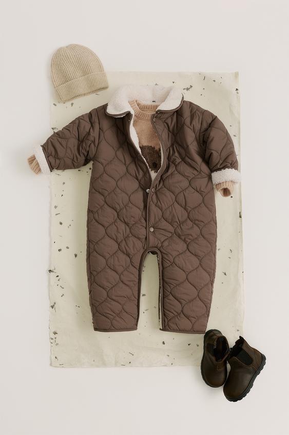 REVERSIBLE FLEECE AND QUILTED JUMPSUIT - بني فاتح by Zara - Image 0