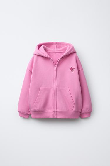 SWEATSHIRT COM FECHO DE CORRER E ESTAMPADO DE CORAÇÃO - Rosa-médio da Zara