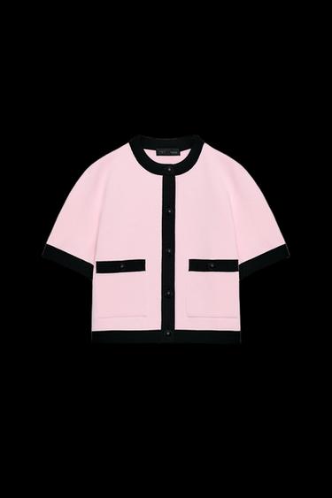 Zara COMBINATION SHORT SLEEVE KNIT JACKET - Pink - Image 0