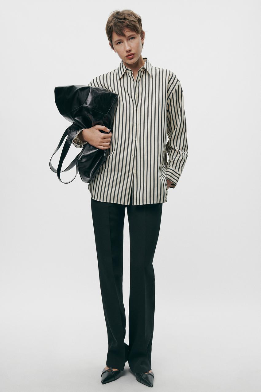 ZW COLLECTION STRIPED POPLIN SHIRT - vanilla-black