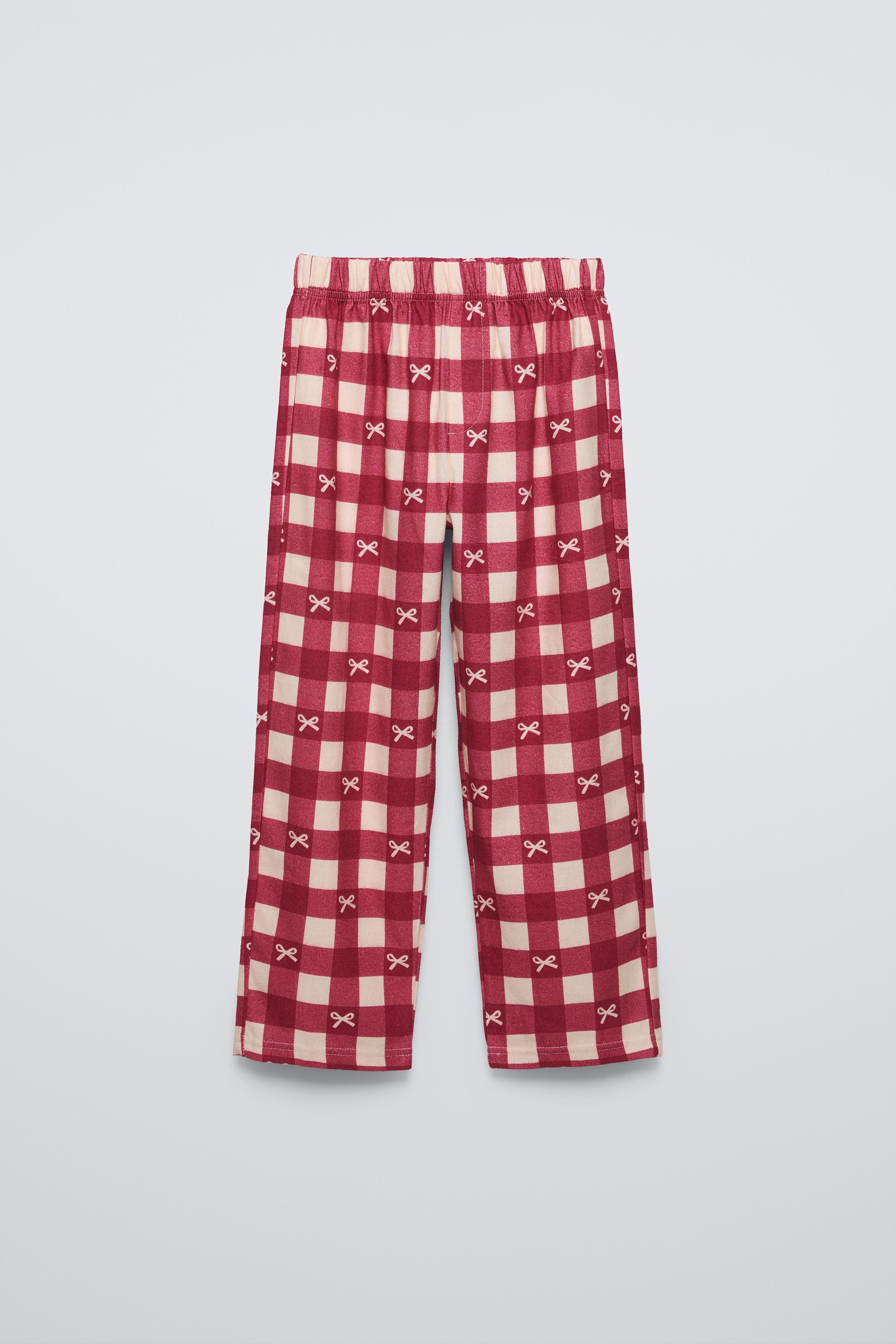 AGES 6-14/ CHECKERED PYJAMAS WITH FLOCKING DETAIL - Burgundy
