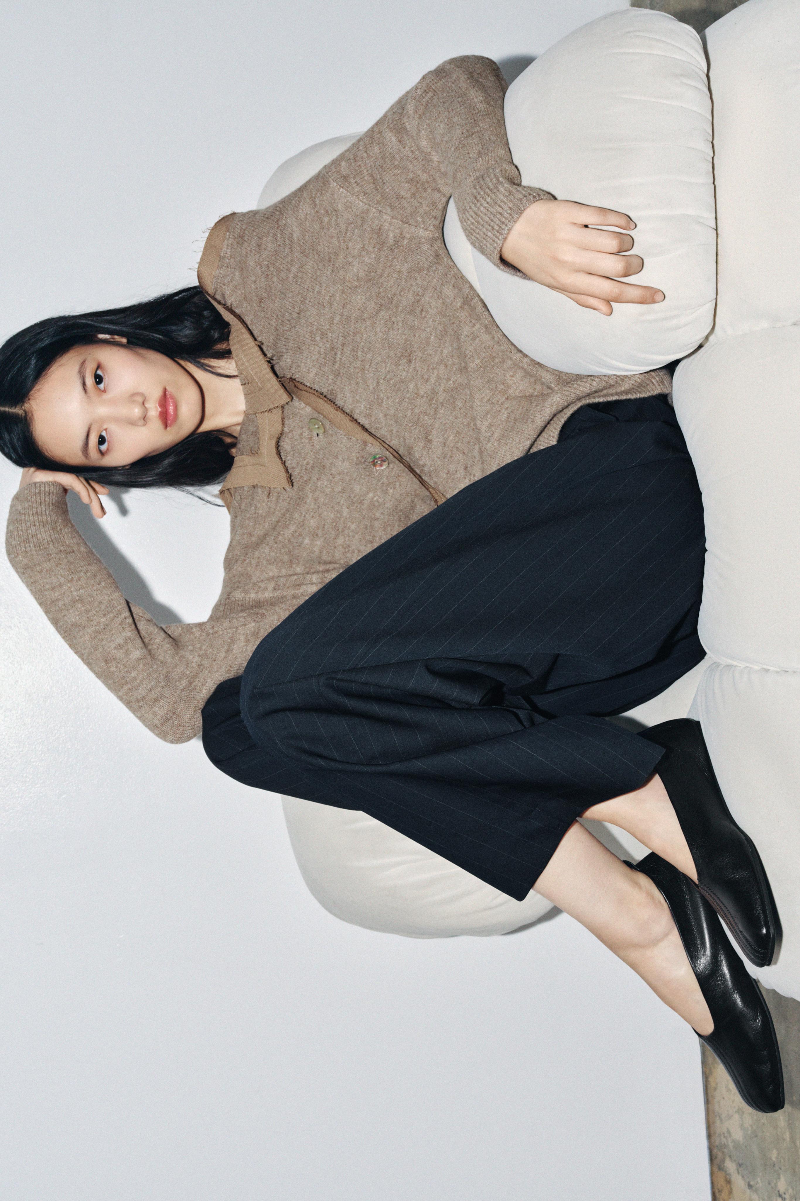 スクエアトゥ リアルレザーバレリーナ - ブラック | ZARA Japan