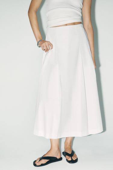 PLEATED MIDI SKIRT - White by Zara