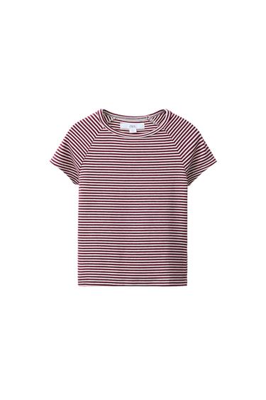 CAMISETA MANGA RANGLÁN CON MODAL RAYAS - Blanco / Rojo de Zara