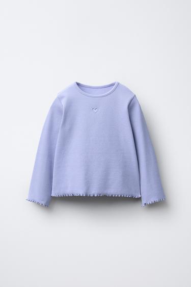Zara RIBBED HEART T-SHIRT - Light lilac