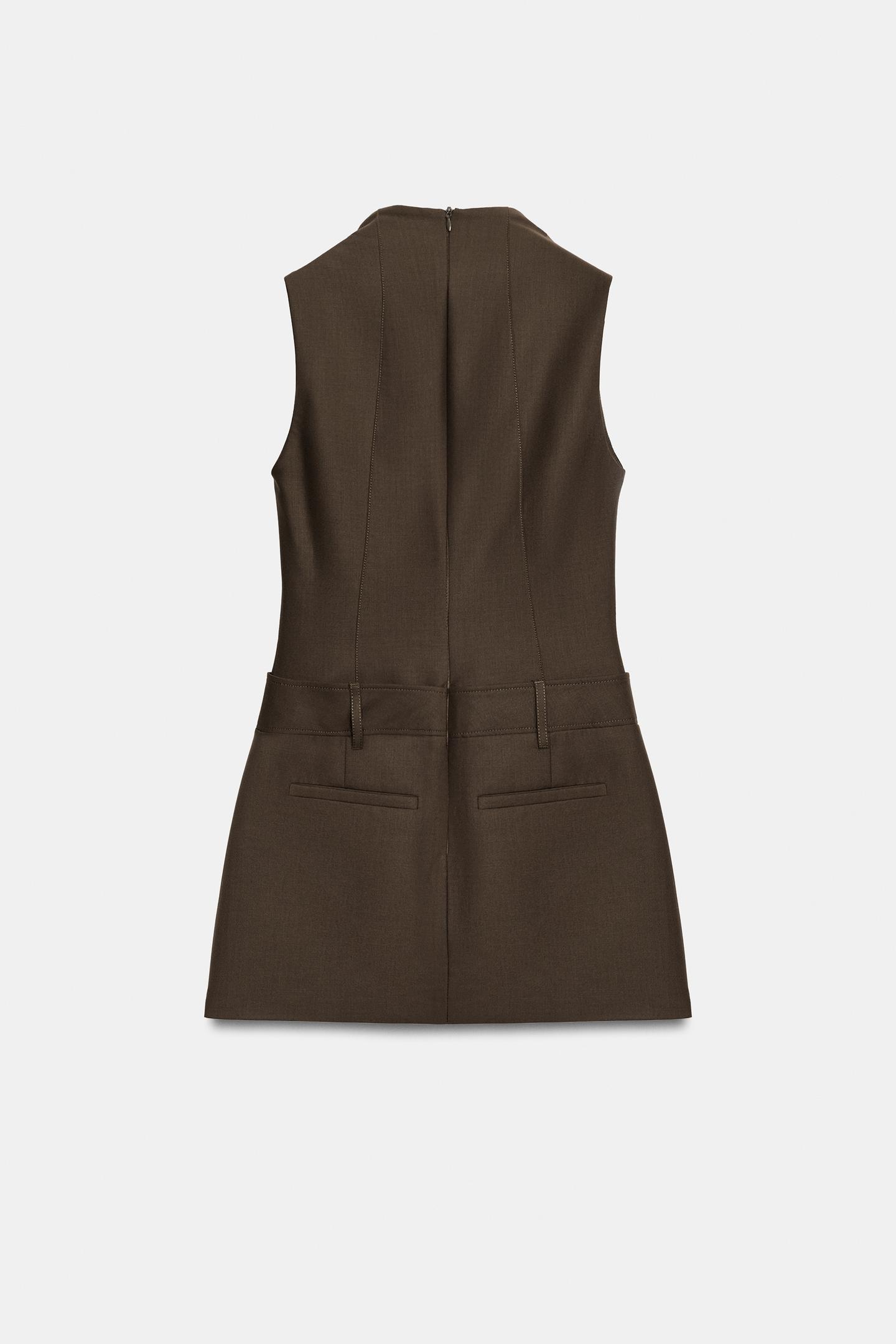 Женское платье Zara High-Neck Button, цвет: Тёмный хаки — фото 6