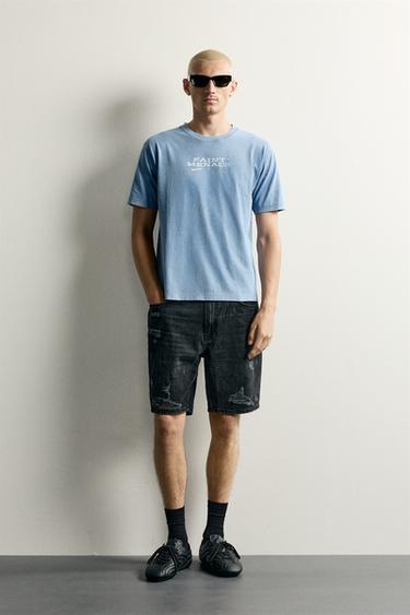 RIPPED DENIM BERMUDA SHORTS - Black by Zara - Image 0