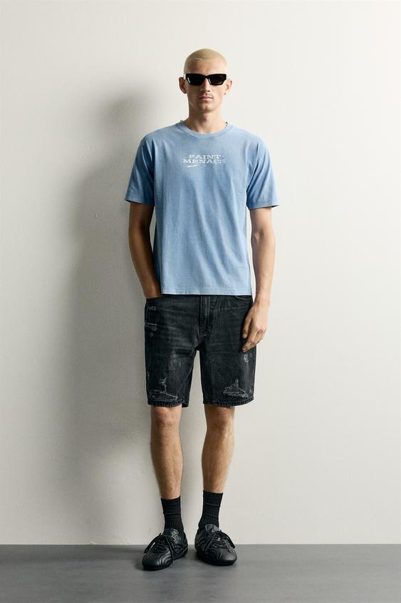RIPPED DENIM BERMUDA SHORTS - Black by Zara - Image 0