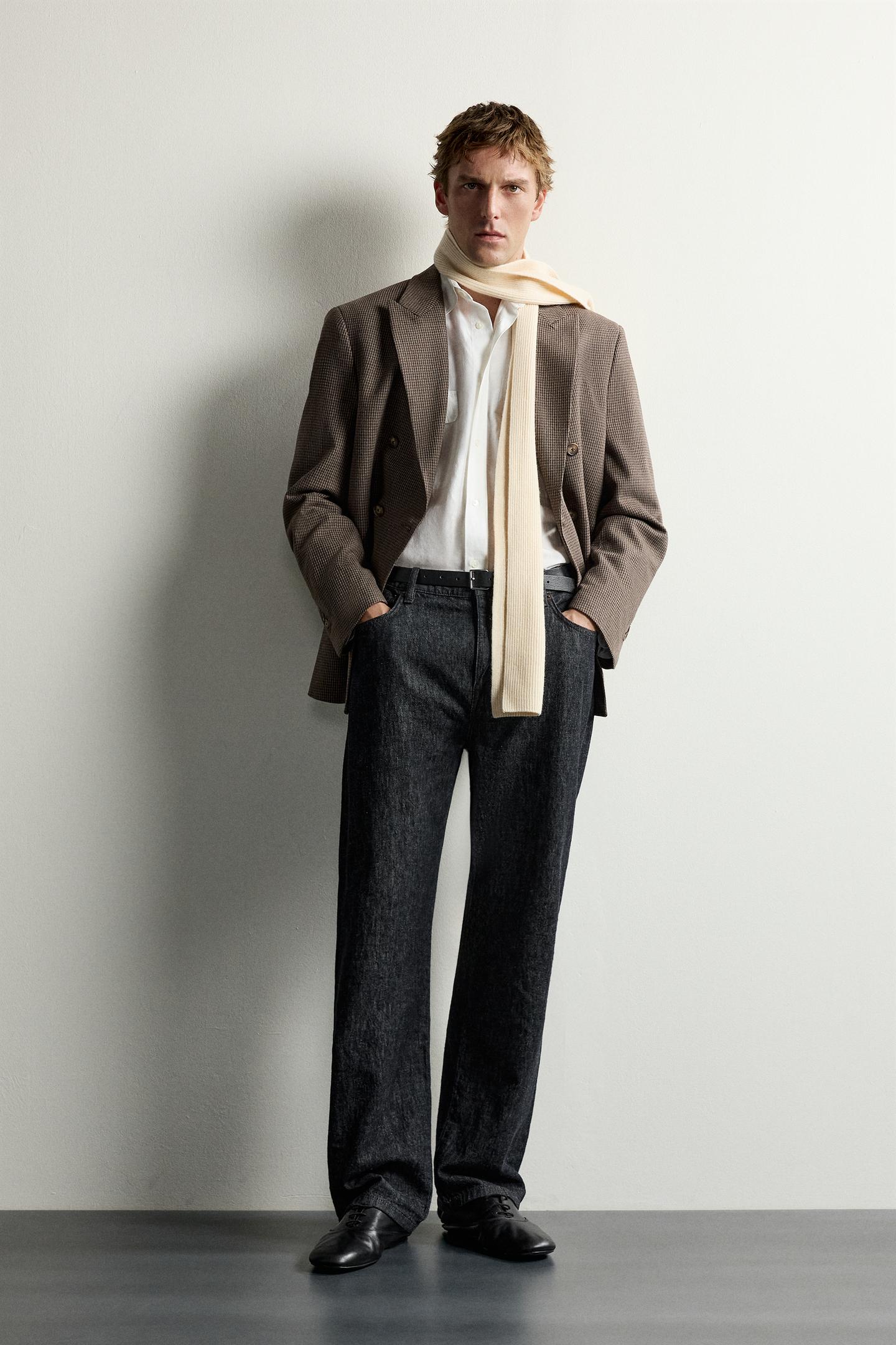 Мужской пиджак Zara Houndstooth Double-Breasted Blazer, цвет: Коричневый — фото 1