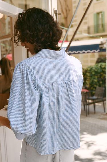 STRIPED FLORAL PRINT SHIRT - Blue/White by Zara