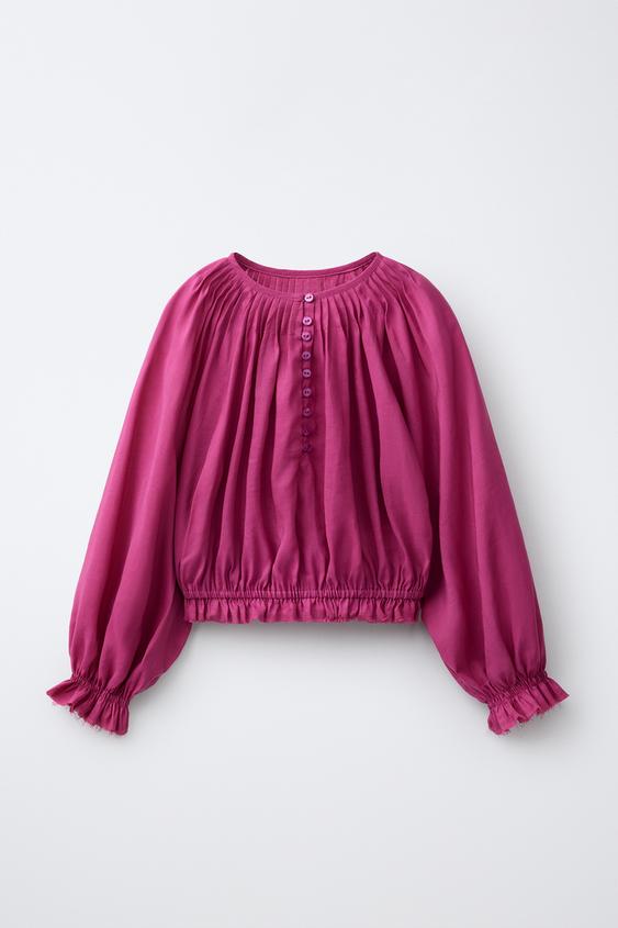 BLUSA TUCK COM RAMI - Framboesa da Zara - Imagem 0