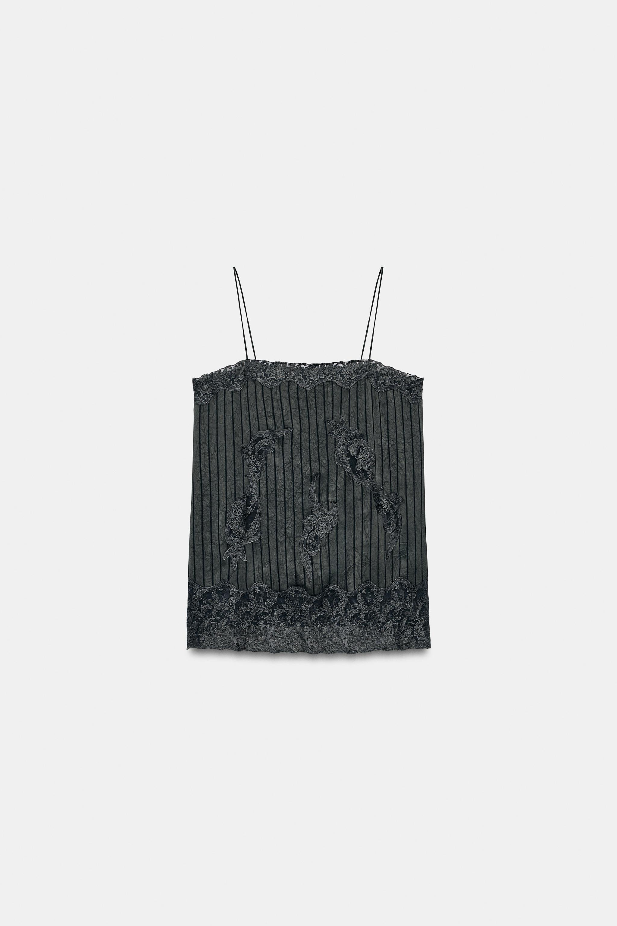 ZW COLLECTION SATIN LACE TOP - Anthracite grey | ZARA United States