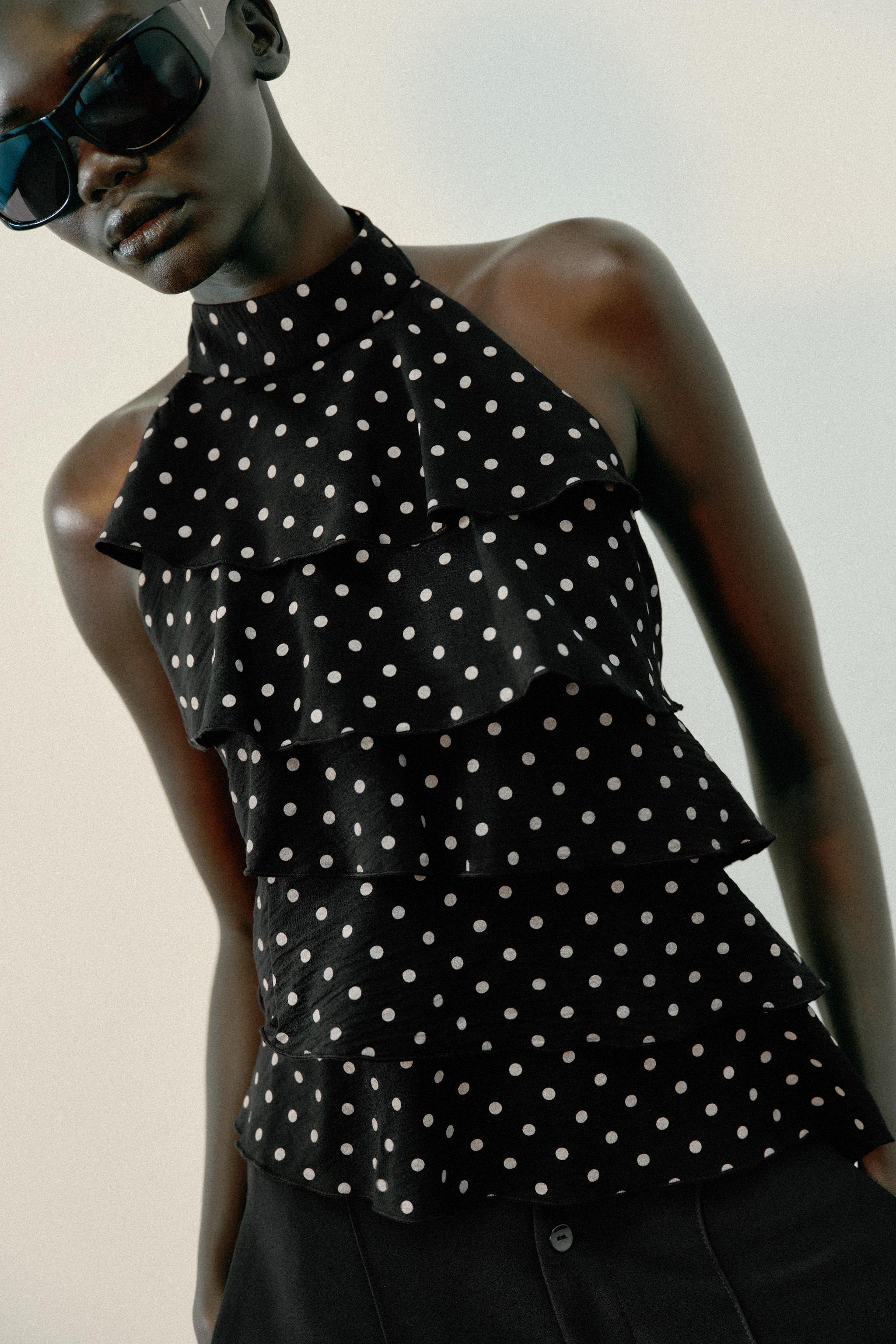POLKA DOT RUFFLE HALTER TOP