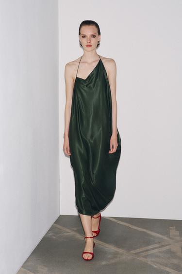 ZW COLLECTION ASYMMETRIC SATIN DRESS - Khaki by Zara - Image 0