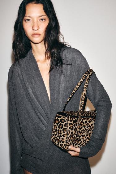 LEATHER ANIMAL PRINT CITY BAG - Leopard by Zara