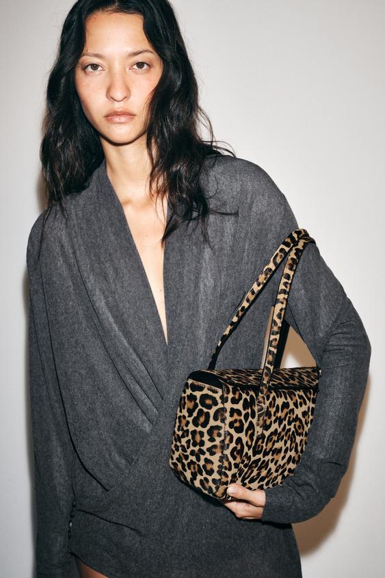 Женская сумка Zara Animal Print Leather City, цвет: Леопардовый
