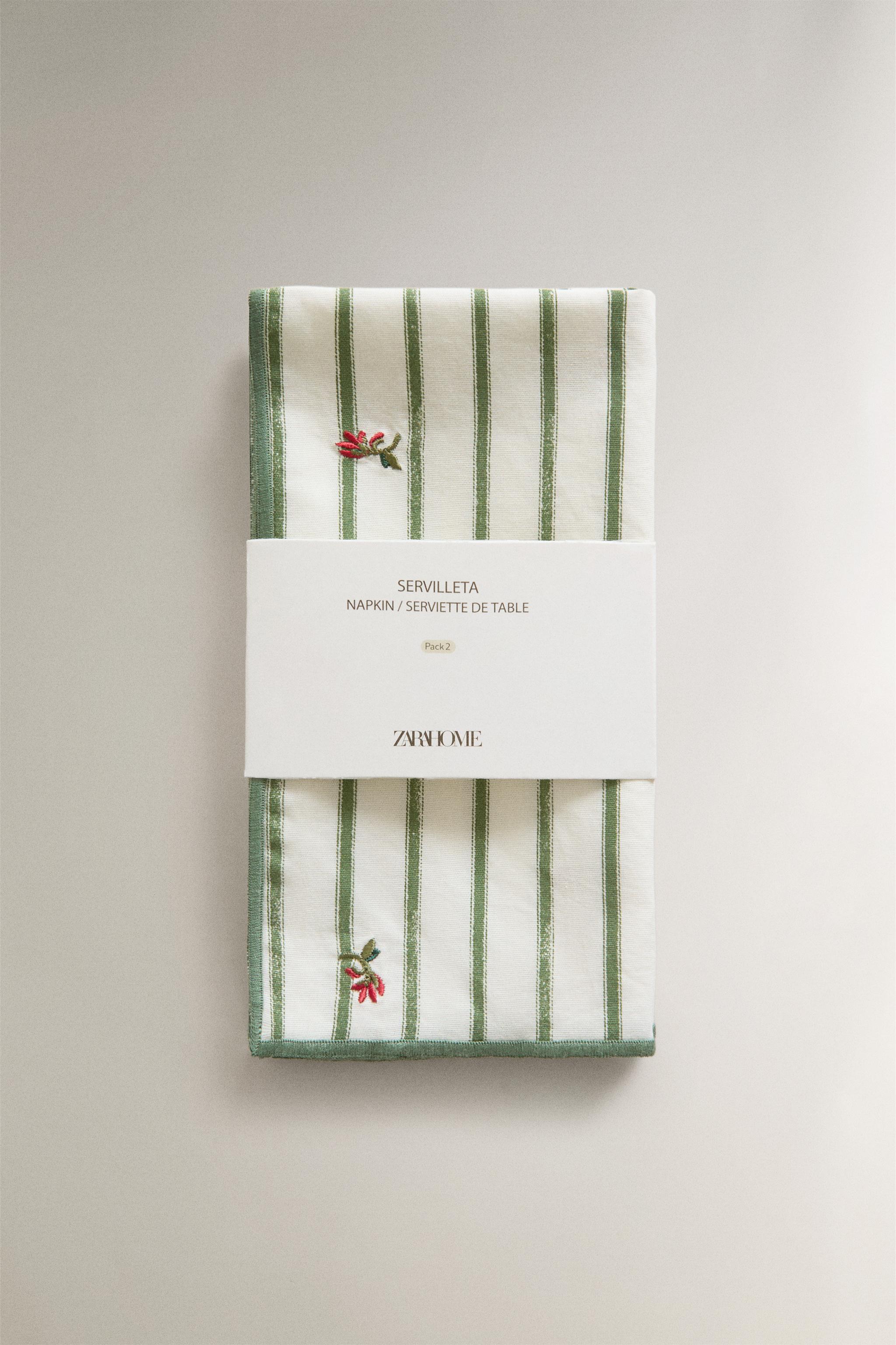 STRIPED EMBROIDERED FLORAL NAPKINS (SET OF 2)