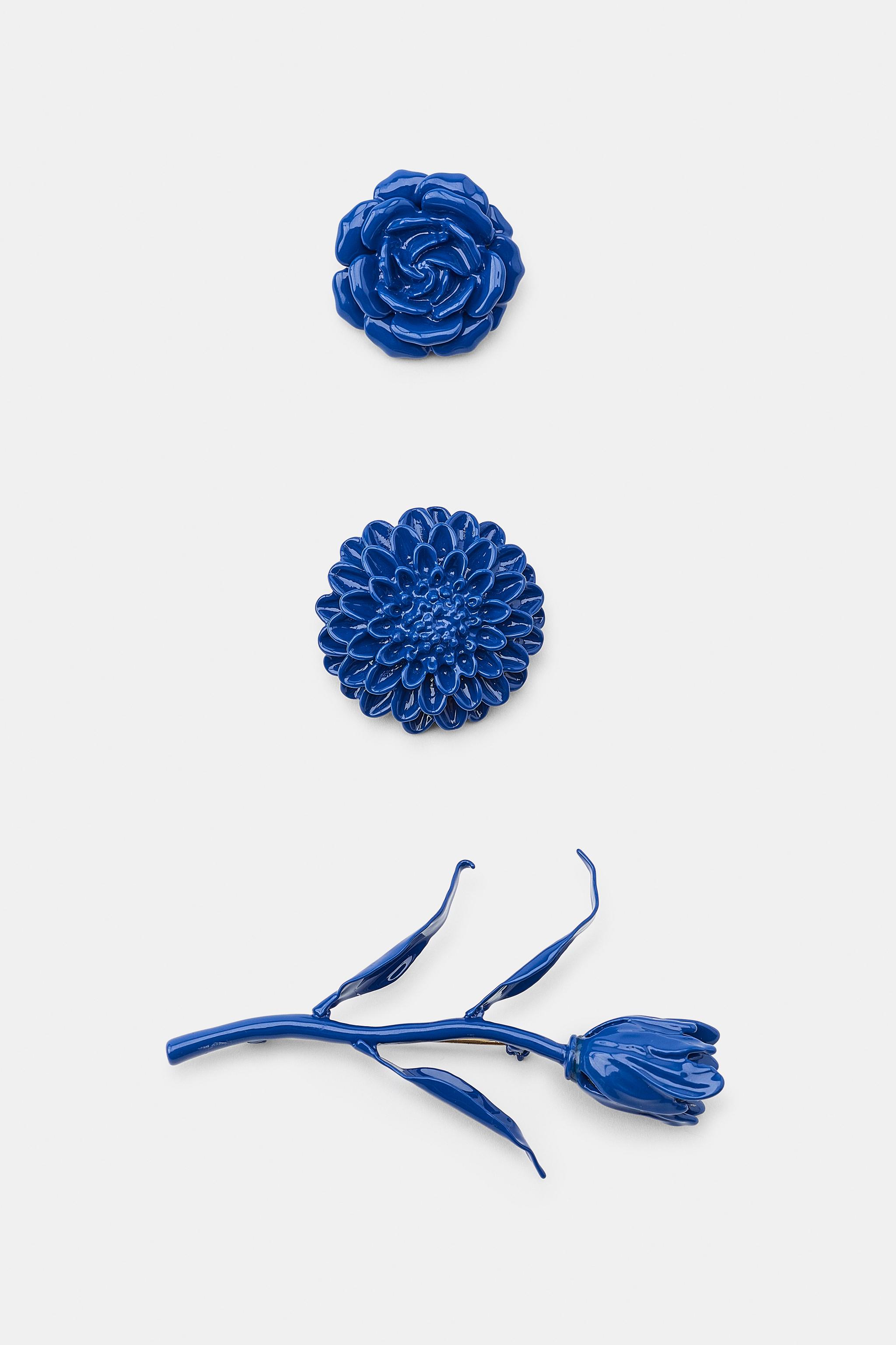 3-PACK FLOWER BROOCHES — Cobalt