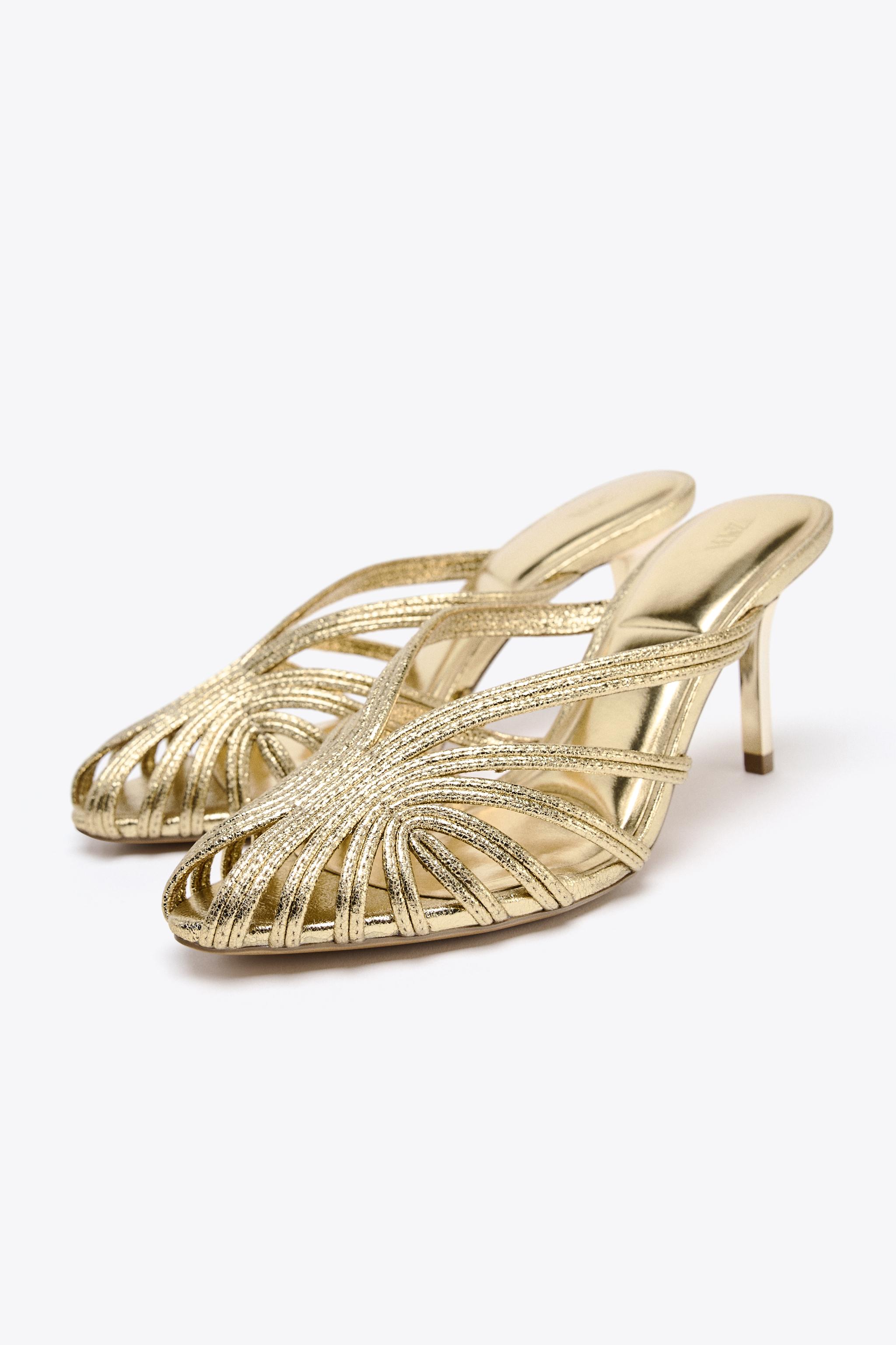 METALLIC EFFECT STILETTO HEEL SANDALS