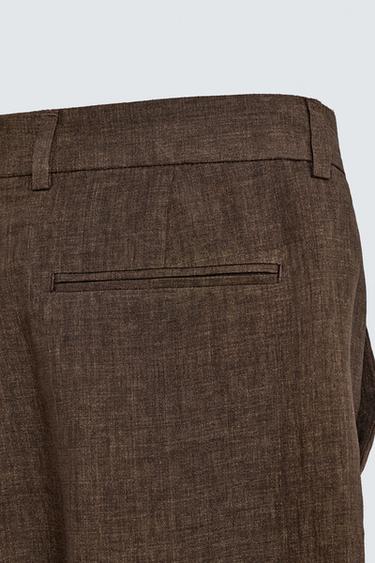 PANTALON DE COSTUME REGULAR FIT 100 % LIN - Marron foncé de Zara - Image 7
