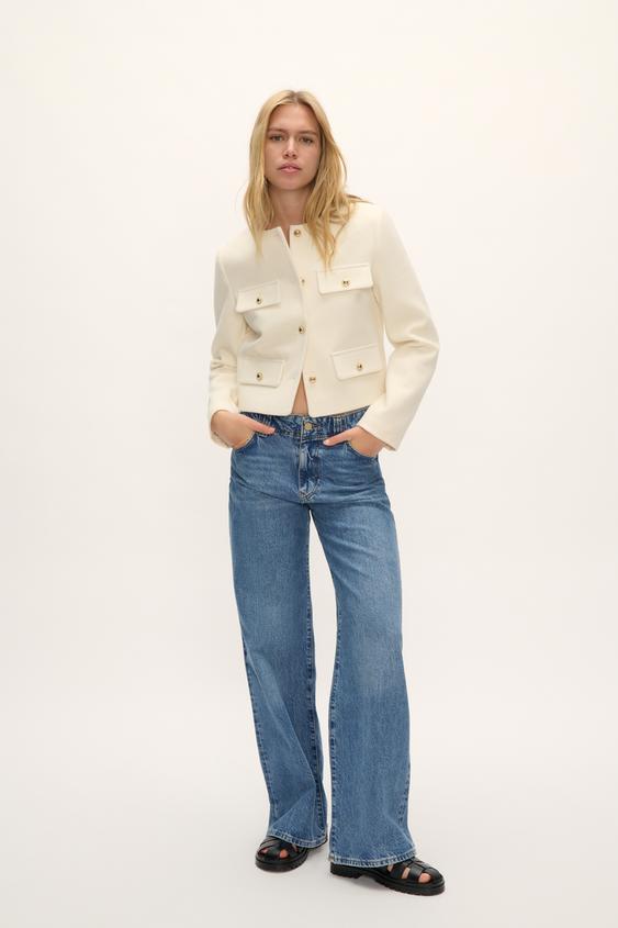 CROPPED JACKET WITH FLAPS Ecru ZARA New Zealand