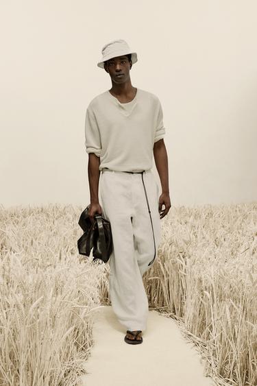 HENLEY NECK LINEN-WOOL JUMPER - Ecru by Zara