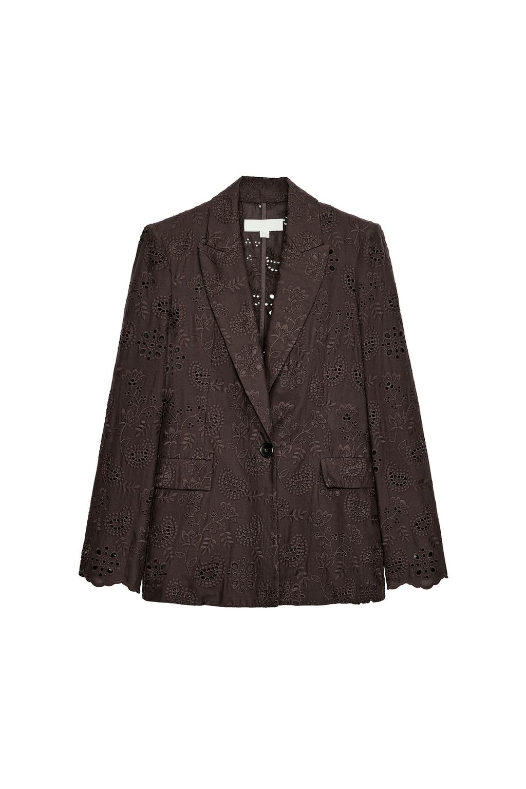 STRAIGHT BLAZER WITH EMBROIDERED PERFORATED SHOULDER PADS - image 3