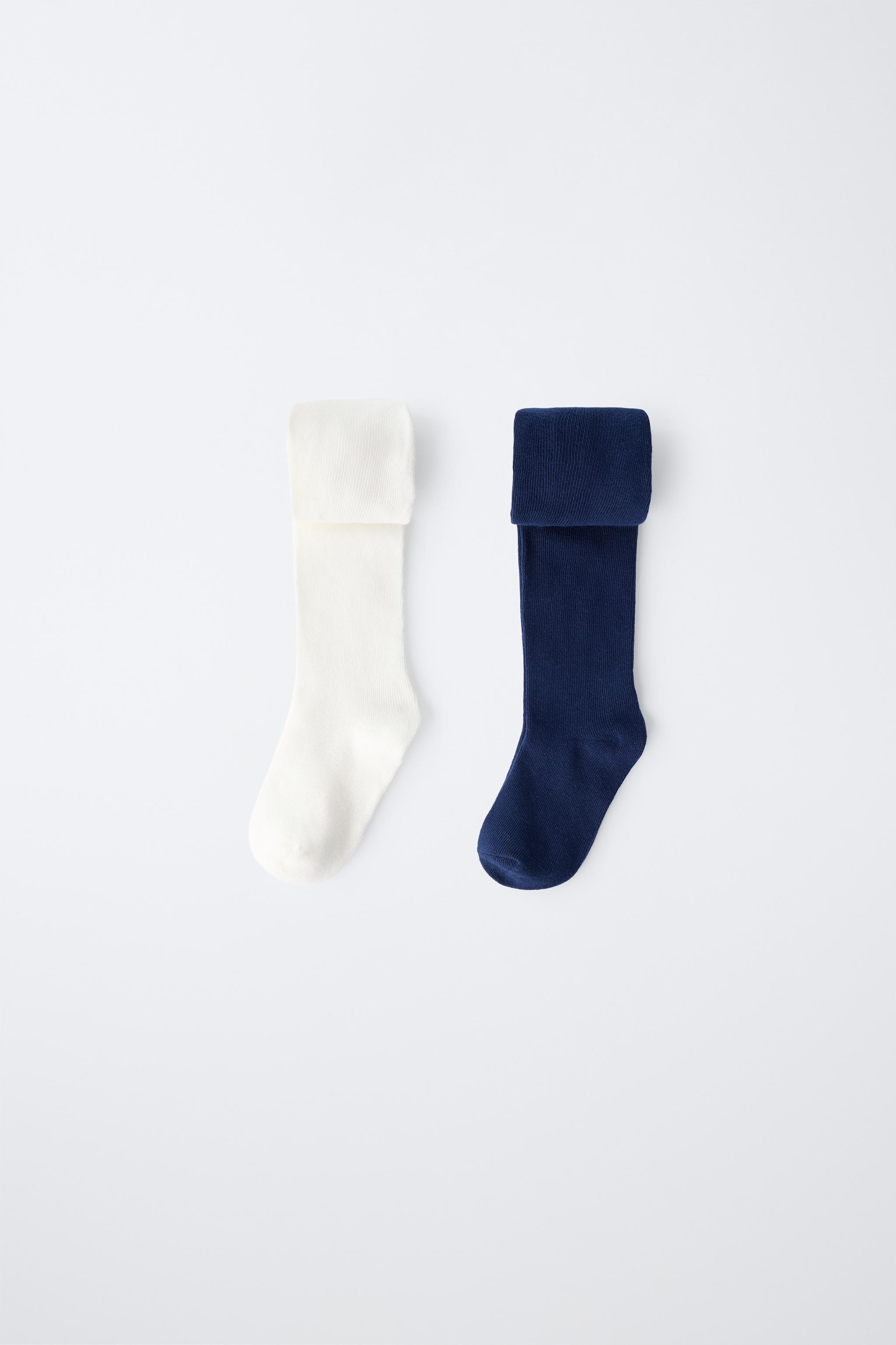 TWO-PACK PLAIN TIGHTS — Ecru / Navy