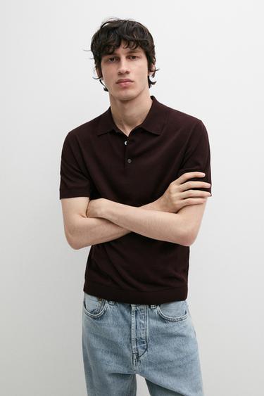 Zara Knit cotton polo shirt - Burgundy