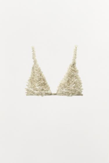 Zara LIMITED EDITION BEADED RAISED FLORAL BRA - Bone