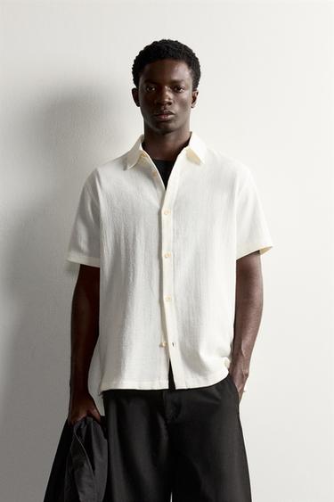 REGULAR FIT TEXTURED SHIRT — Ecru 2