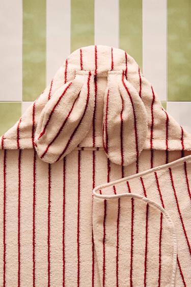 SERVIETTE DE BAIN CAPUCHE VELOURS RAYURES - Rose de Zara
