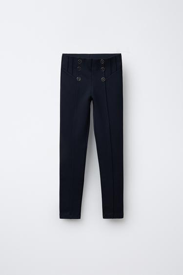 LEGGING EN MAILLE POINT DE ROME ET BOUTONS - Bleu marine de Zara