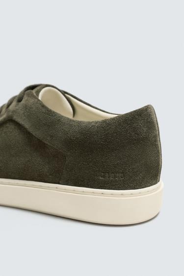 Zara LEATHER SNEAKERS - Khaki Green