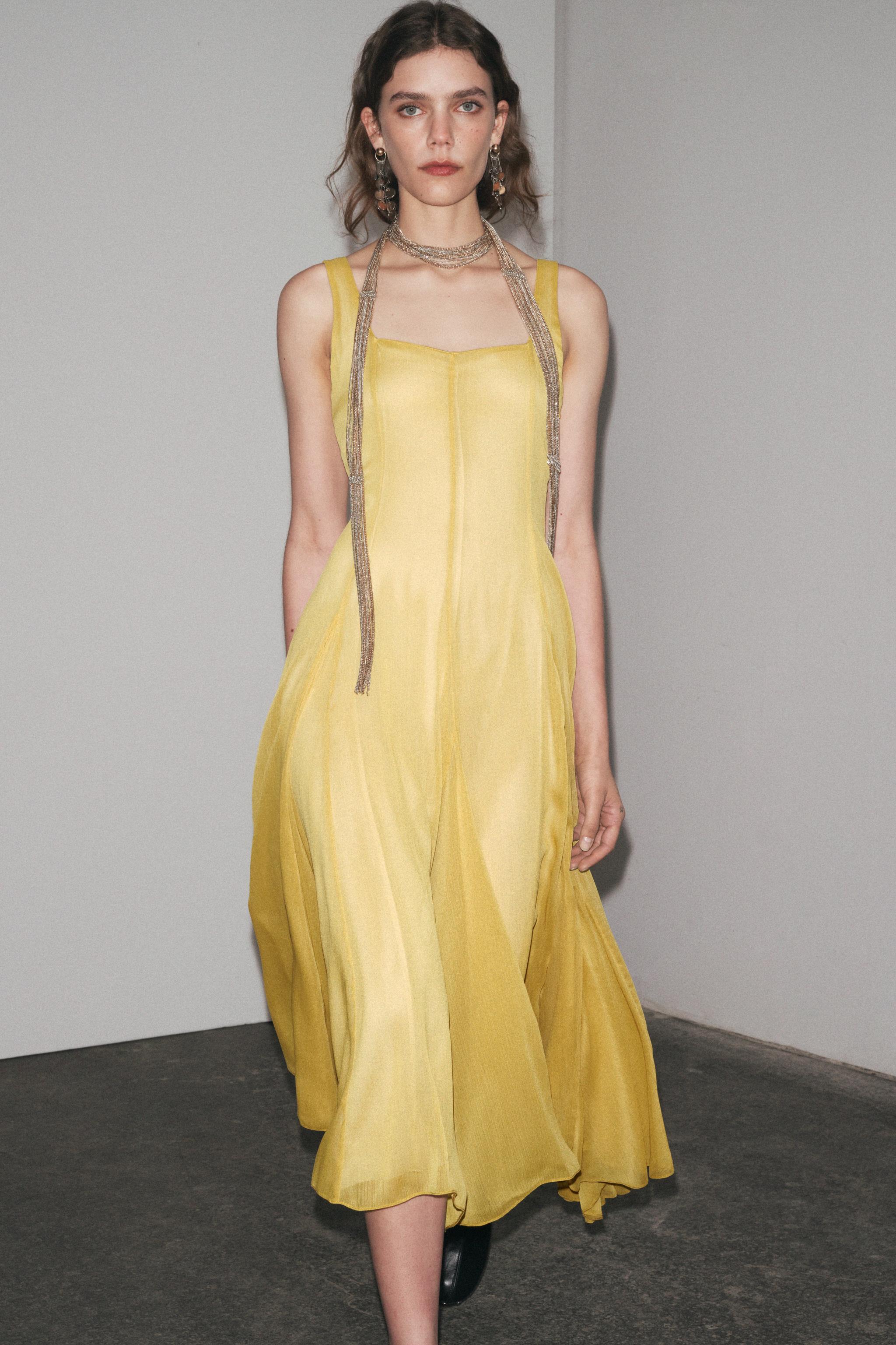 Zara 2025 Vestido Zara Amarillo Flecos Vestido Asimetrico Vestido