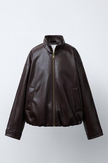 BLOUSON EN MATIÈRE SYNTHÉTIQUE - Marron de Zara - Image 0